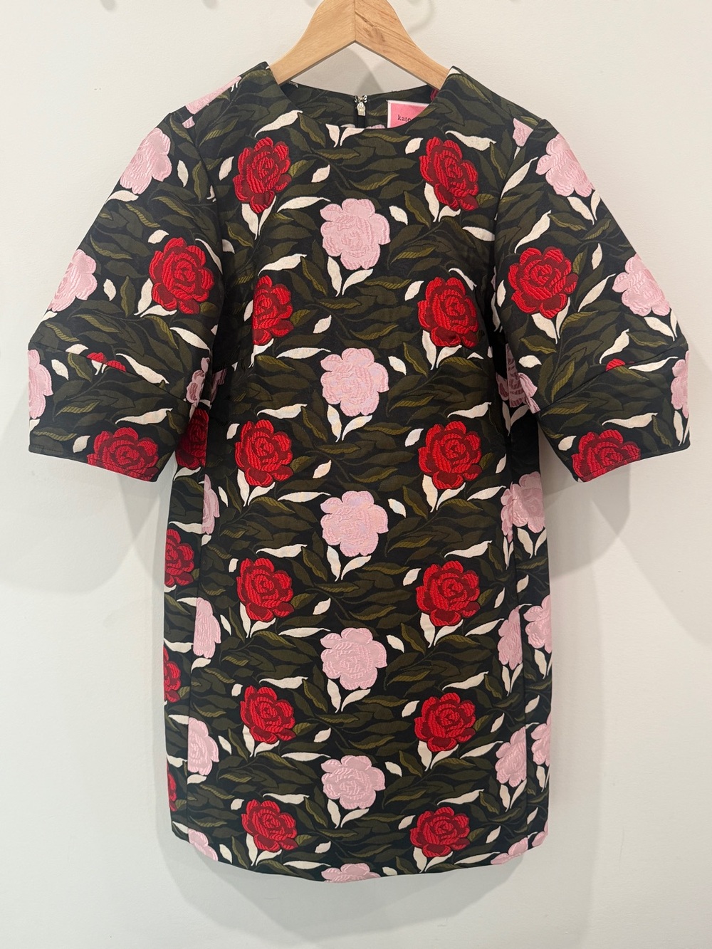 Kate Spade Embroidered Floral Shift Dress Pink Red Rose Garden Brocade Jacquard